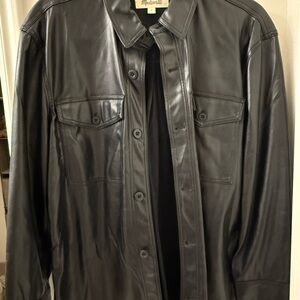 Madewell Black Vegan Leather Button-Up Jacket